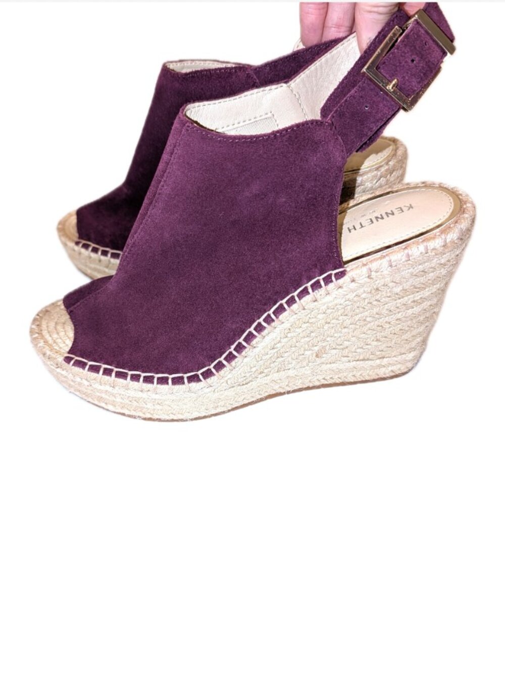 NWOT Kenneth Cole | Olivia Suede Espadrille Wedge Sandals Eggplant Purple Sz 10 - Picture 4 of 10